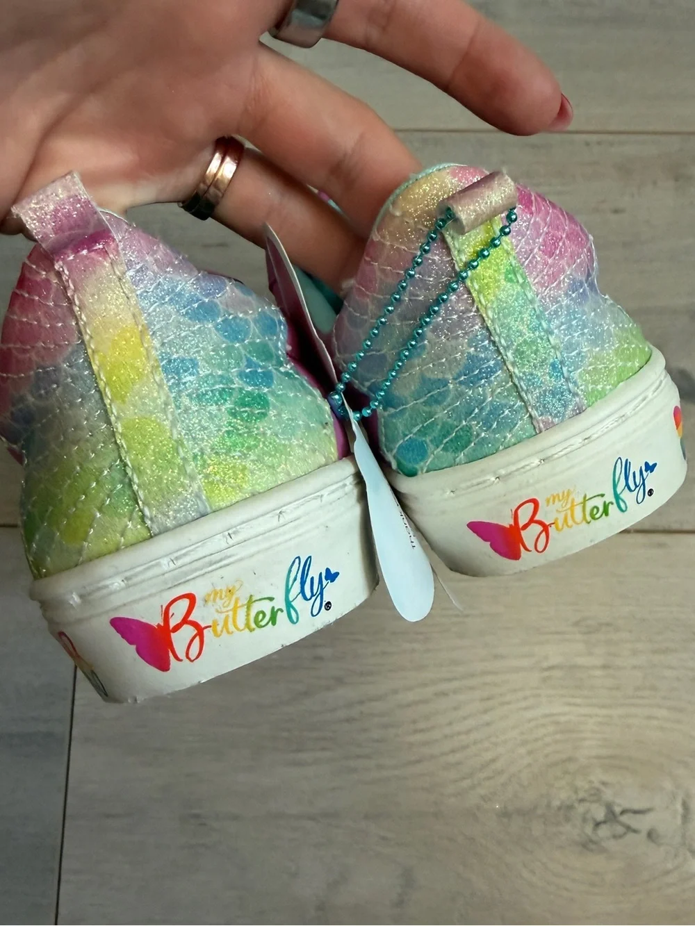 Butterfly Girls' Pink Sneakers with Rainbow Strap and Side Stripe